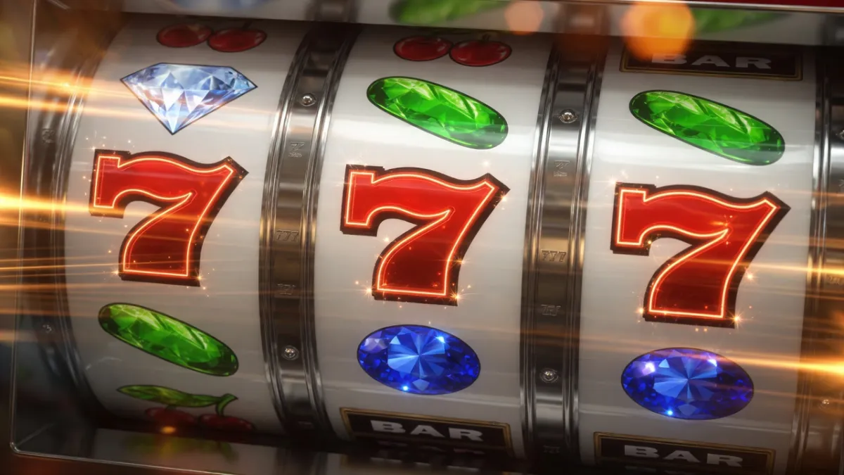 Spielautomat mit rotierenden Walzen und goldenen Symbolen